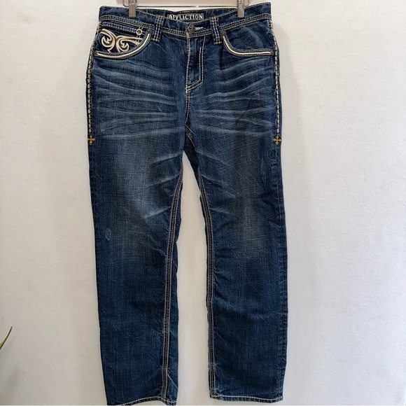 Affliction Grant Jeans Straight Leg Embroidered Pockets Men's 31 Regular READ - Picture 1 of 15